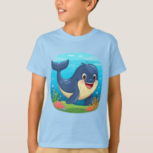 🐳 Cute Smiling Whale Cartoon Happy Ocean Animal  T-Shirt