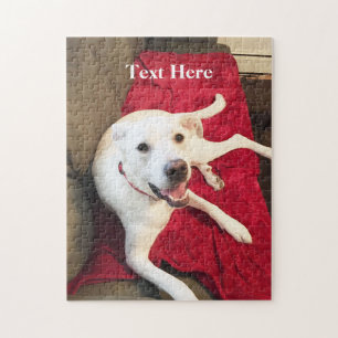 Cute Smiling White Puppy Dog Christmas Jigsaw Puzzle