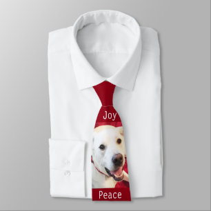 Cute Smiling White Puppy Dog Joy Christmas Red Tie