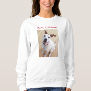 Cute Smiling White Reindeer Dog Christmas Sweatshi Sweatshirt