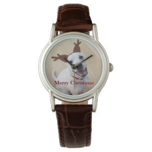 Cute Smiling White Reindeer Puppy Dog Christmas Watch
