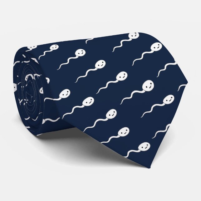 Cute Smiling WhiteSperm Pattern Tie (Rolled)