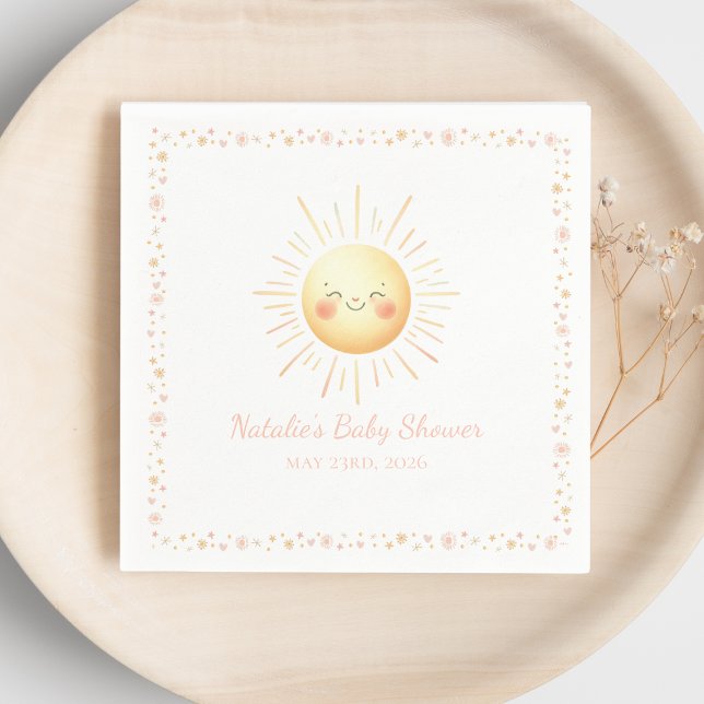 Cute Smiling Yellow Watercolor Sunshine Aesthetic  Napkin (Brighten the day with cheerful sunshine-themed baby shower napkins, perfect for a joyful celebration)