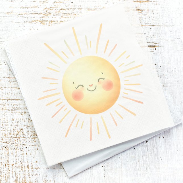 Cute Smiling Yellow Watercolor Sunshine Fun Kids  Napkin (Creator Uploaded)