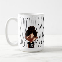 Cute Smirking Woman Striped Mug. Choose Your Look 