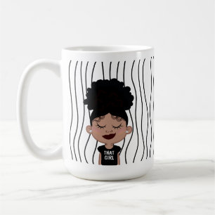 Cute Smirking Woman Striped Mug. Choose Your Look Coffee Mug