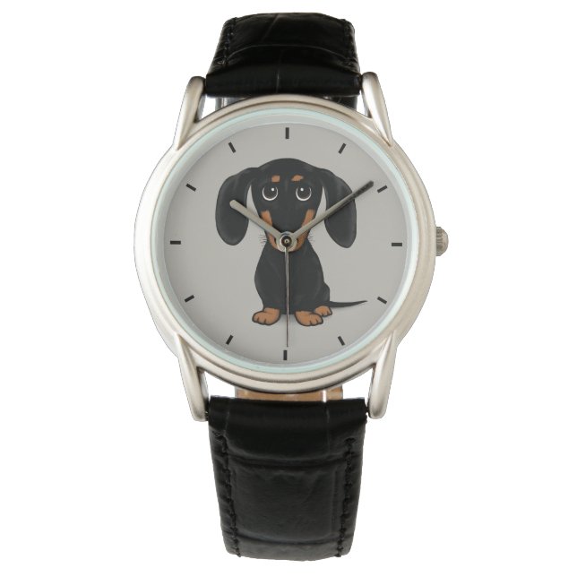 Cute Smooth Coated Black and Tan Dachshund Dog Watch (Front)