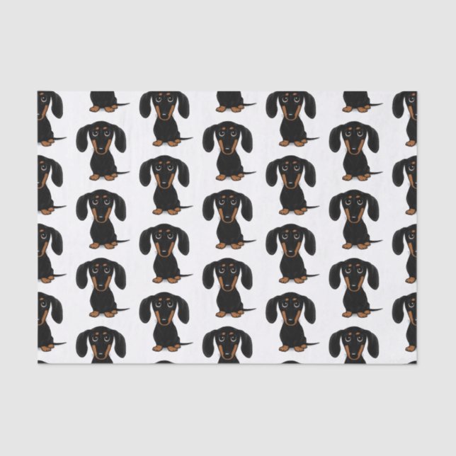 Cute Smooth Coated Black and Tan Dachshund Pattern Tissue Paper (Front)
