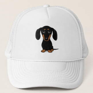 Cute Smooth Coated Black and Tan Dachshund Trucker Hat