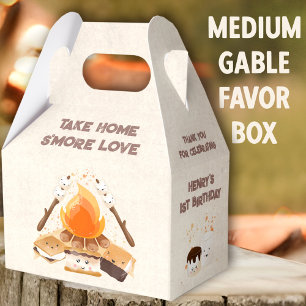 Cute S'more Campfire 1st Birthday Medium Gable Favour Box