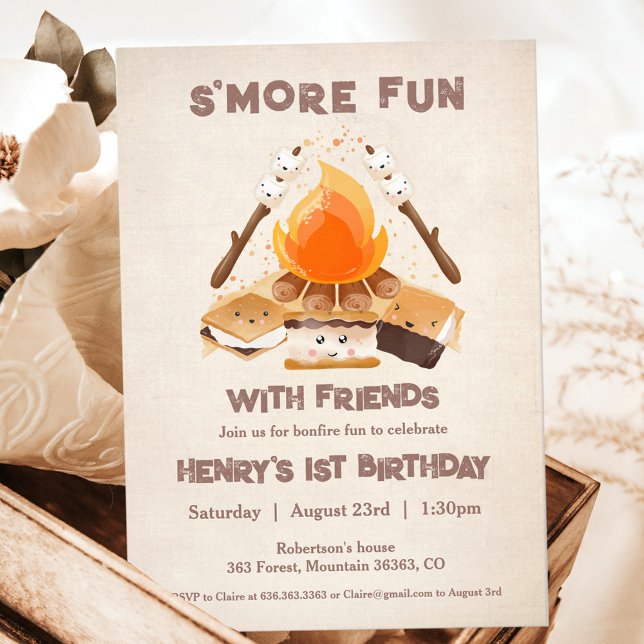 Cute S'more Fun Campfire 1st Birthday Invitation (Cute S'more Fun Campfire 1st Birthday Invitation)