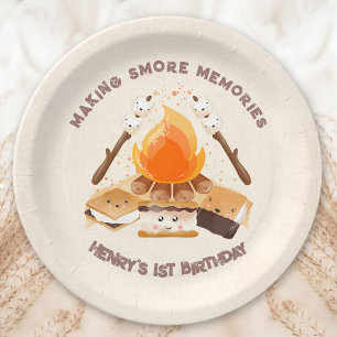Cute S'more Fun Campfire 1st Birthday Paper Plates