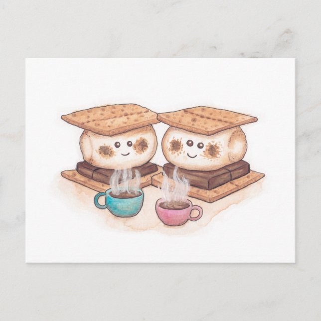 Cute S'mores Couple Coffee Date Postcard (Front)