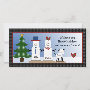 Cute S'mores Couple with Boy Dog Christmas Card