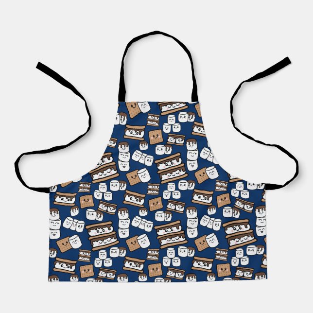 Cute Smores Marshmallow Illustration Apron (Front)