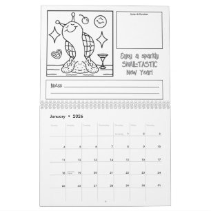 Cute Snail 2026 Medium Coloring Calendar