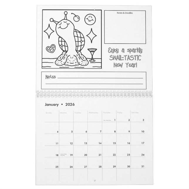 Cute Snail 2026 Medium Colouring Calendar (Jan 2026)