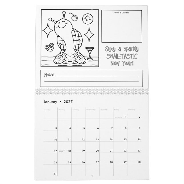 Cute Snail 2026 Medium Colouring Calendar (Jan 2027)