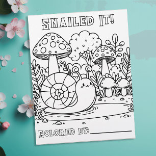 Cute Snail and Mushrooms   Colour Me Page