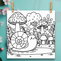 Cute Snail and Mushrooms | Colour Me 