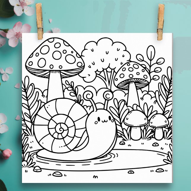 Cute Snail and Mushrooms | Colour Me  Poster (Creator Uploaded)