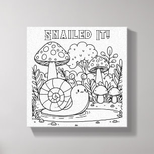 Cute Snail and Mushrooms   Colour Me   Snailed It! Canvas Print