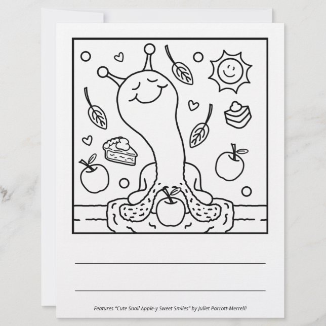Cute Snail Apple-y Sweet Smiles Colouring Page (Front)