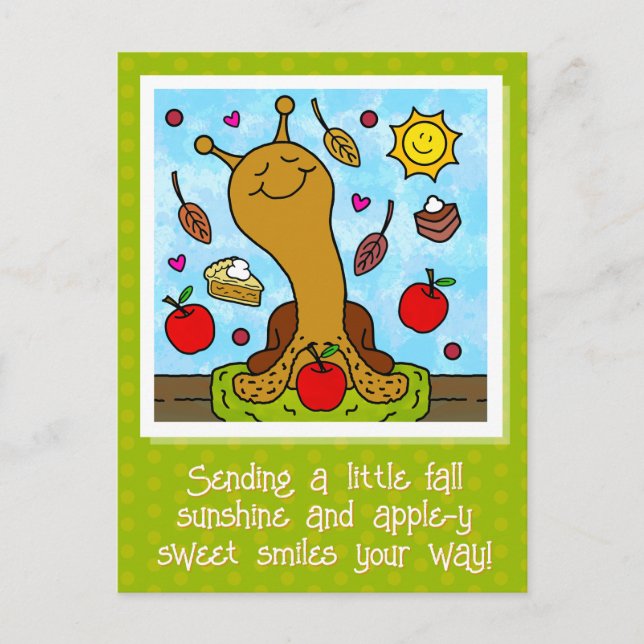 Cute Snail Apple-y Sweet Smiles Fall Postcard (Front)