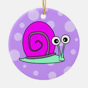 Cute Snail Cartoon Pink with Purple Background Ceramic Tree Decoration