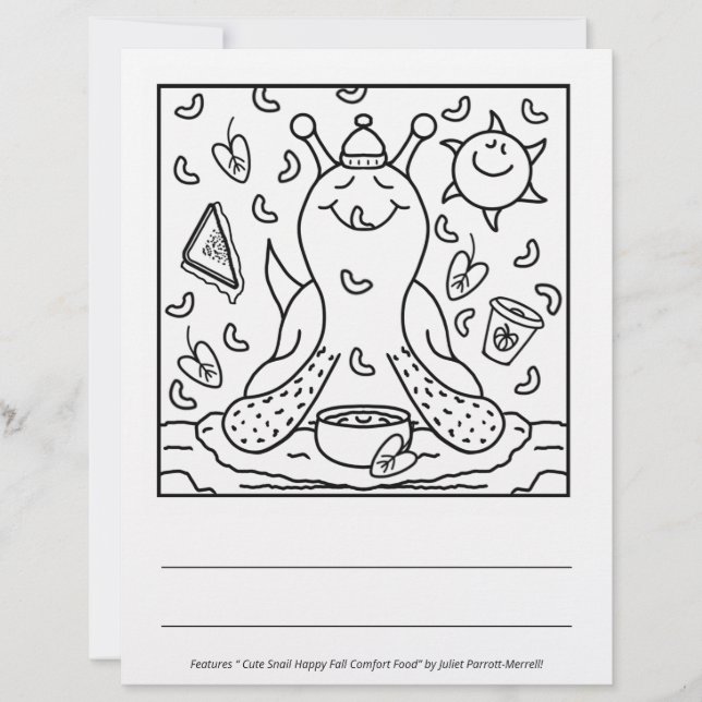 Cute Snail Comfort Food Happy Fall Colouring Page (Front)