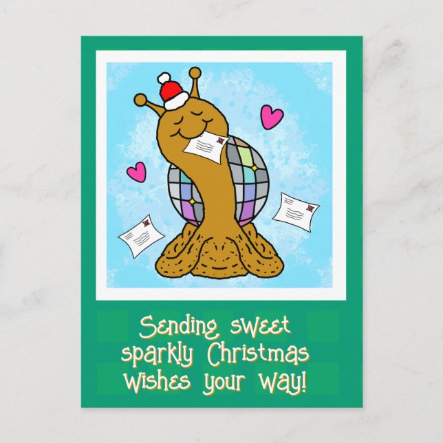 Cute Snail Disco Mail Christmas Holiday Postcard (Front)