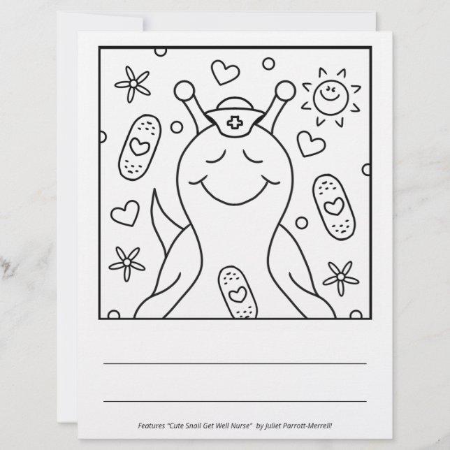 Cute Snail Get Well Soon Colouring Page (Front)