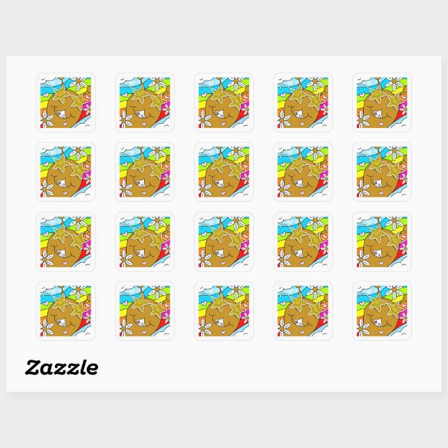Cute Snail Groovy Summer Mail Square Square Sticker (Sheet)