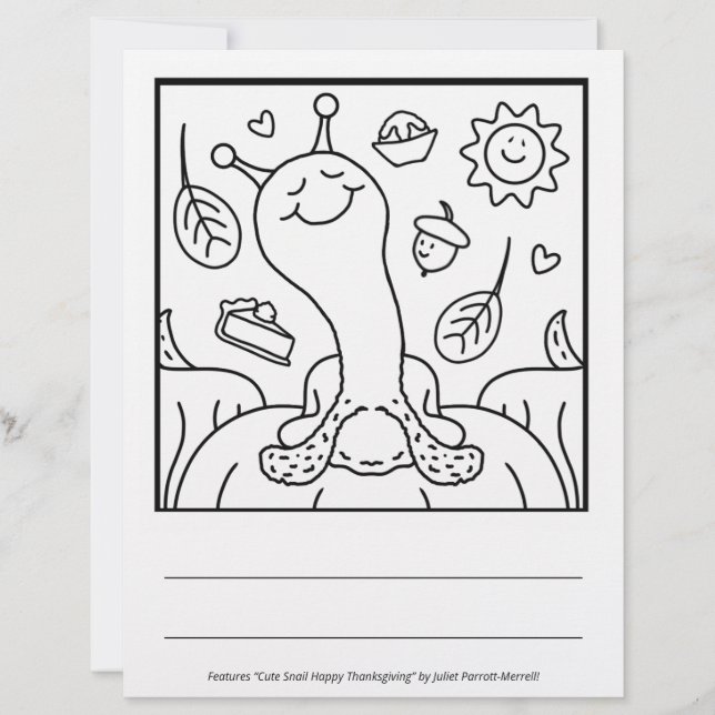 Cute Snail Happy Thanksgiving Colouring Page (Front)