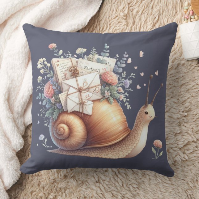 Cute Snail Mail Floral Pastel Illustration Cushion (Blanket)