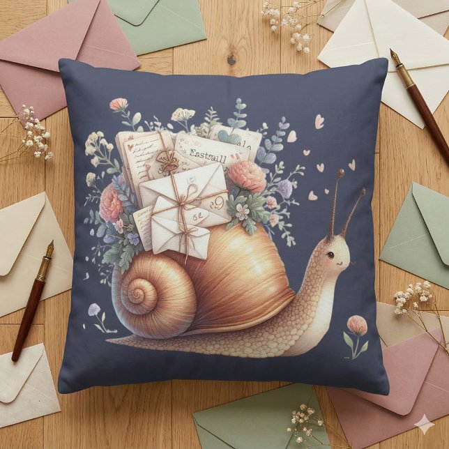 Cute Snail Mail Floral Pastel Illustration Cushion (Cute Snail Mail Floral Pastel Illustration Throw Pillow Mockup A)