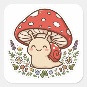 Cute Snail Mushroom Cottagecore Sticker