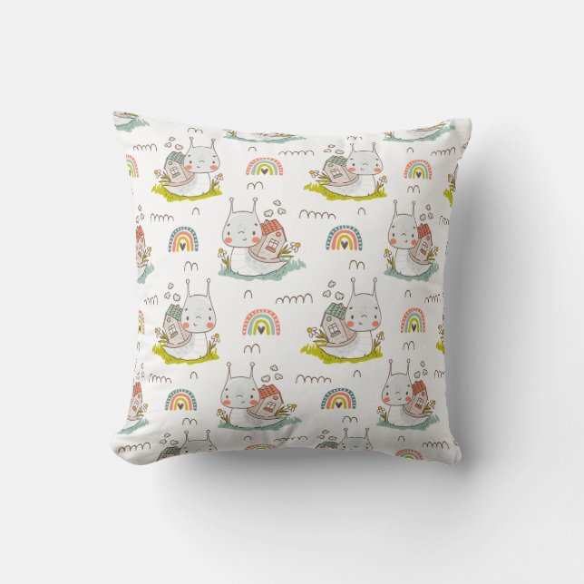 Cute Snail Pattern Kawaii Animal Boho  Cushion (Front)