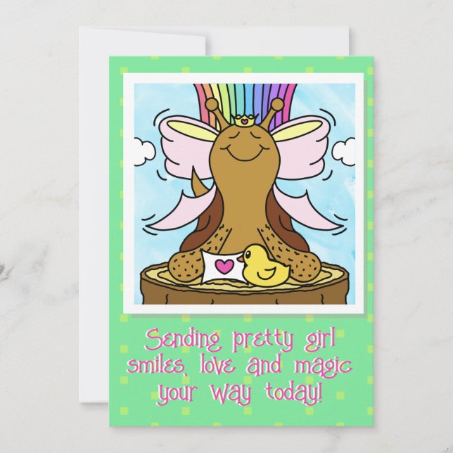 Cute Snail Pink Hair Ribbon Pretty Girl Smiles Card (Front)