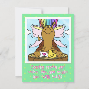 Cute Snail Pink Hair Ribbon Pretty Girl Smiles Postcard