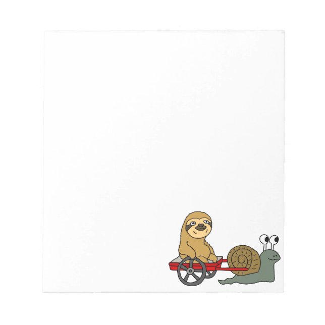 Cute Snail Pulling Sloth in Red Wagon Notepad (Front)