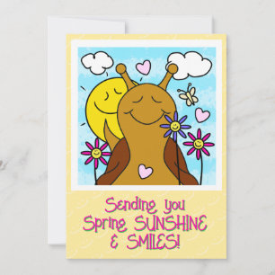 Cute Snail Sending Smiles Spring   Greeting Card
