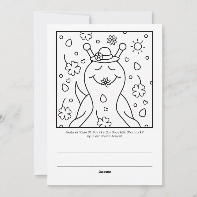 Cute Snail St Patricks Day Colouring | Holiday Card (Back)