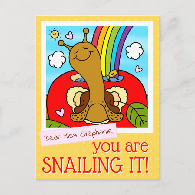 Cute Snail Teacher Appreciation Day Thank You Postcard (Front)