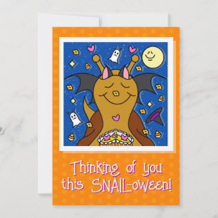 Cute Snail With Bat Wings Happy Halloween Holiday Card