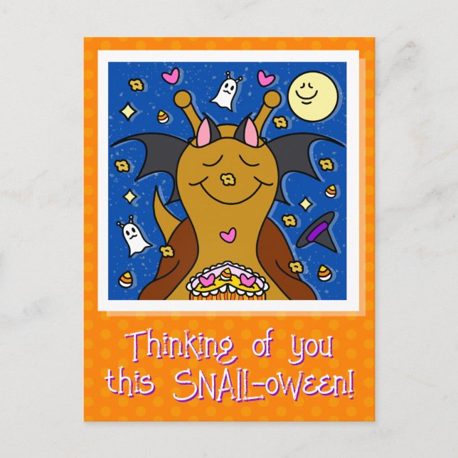 Cute Snail With Bat Wings Happy Halloween Holiday Postcard (Front)