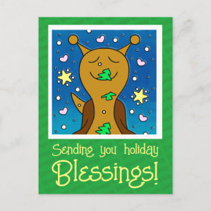 Cute Snail With Christmas Cookie Holiday Postcard