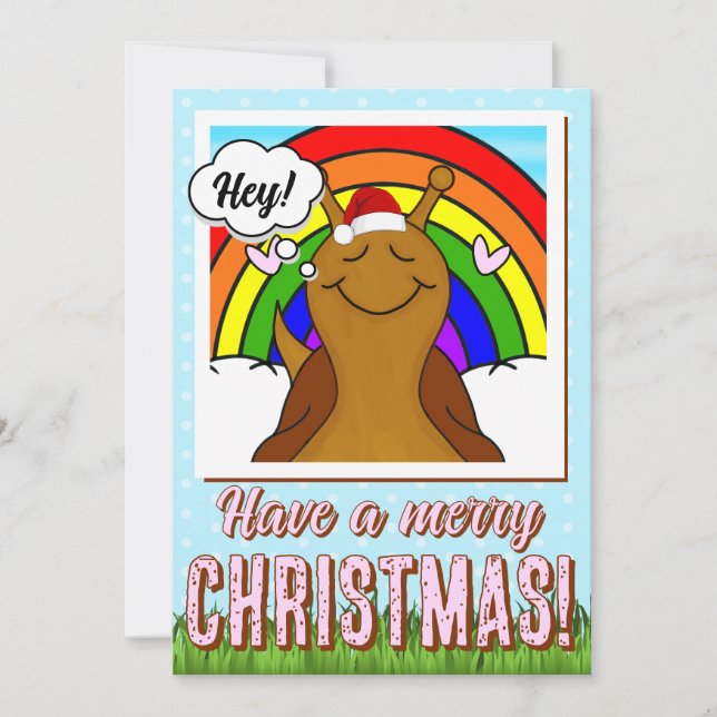 Cute Snail With Rainbow Merry Christmas | Holiday Card (Front)
