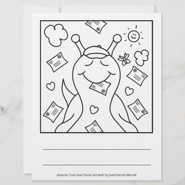 Cute Snail You’ve Got Mail Colouring Page (Front)