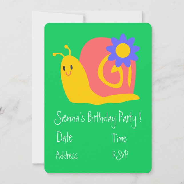 Cute snails girls cute birthday party invitation (Front)